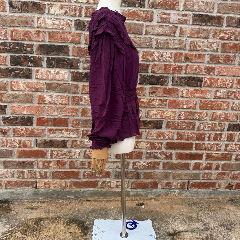 SOLD ELSEWHERE NWT FARM Rio burgundy/purple ruffled long sleeve gathered blouse - Picture 6 of 13